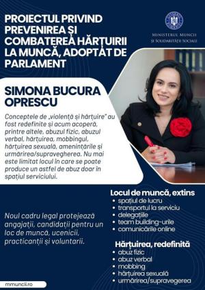 Proiectul legii privind prevenirea și combaterea hărțuirii la locul de muncă, adoptat