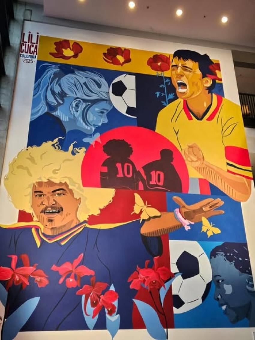 Carlos Valderrama și Gheorghe Hagi reprezentați simbolic într-o pictură de 90 mp